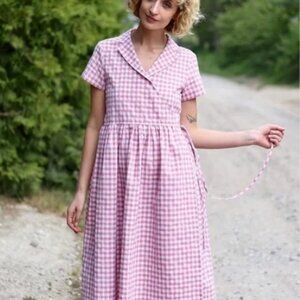 Pink Gingham Wrap Dress